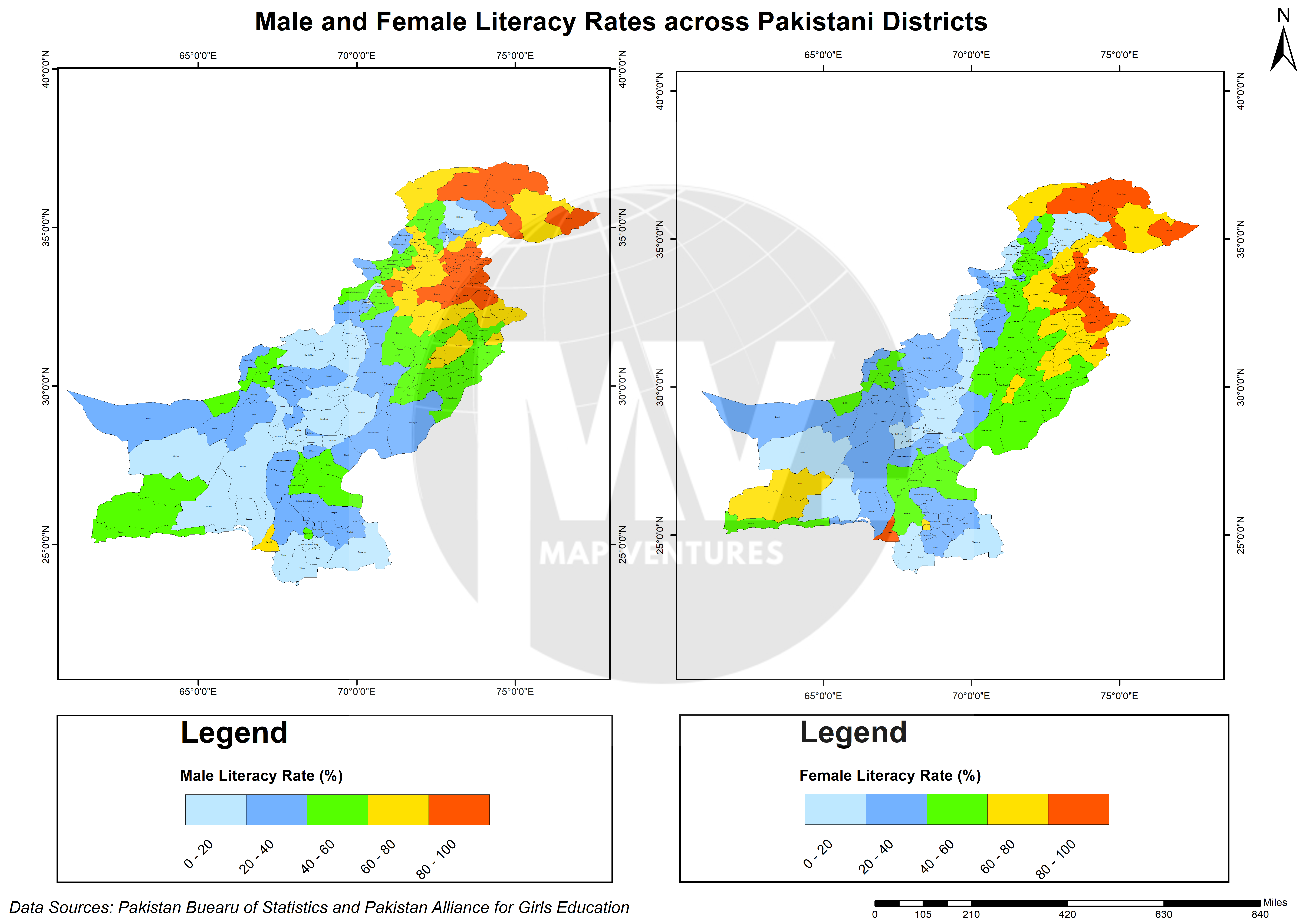 Male vs Female Literacy Comparison Map